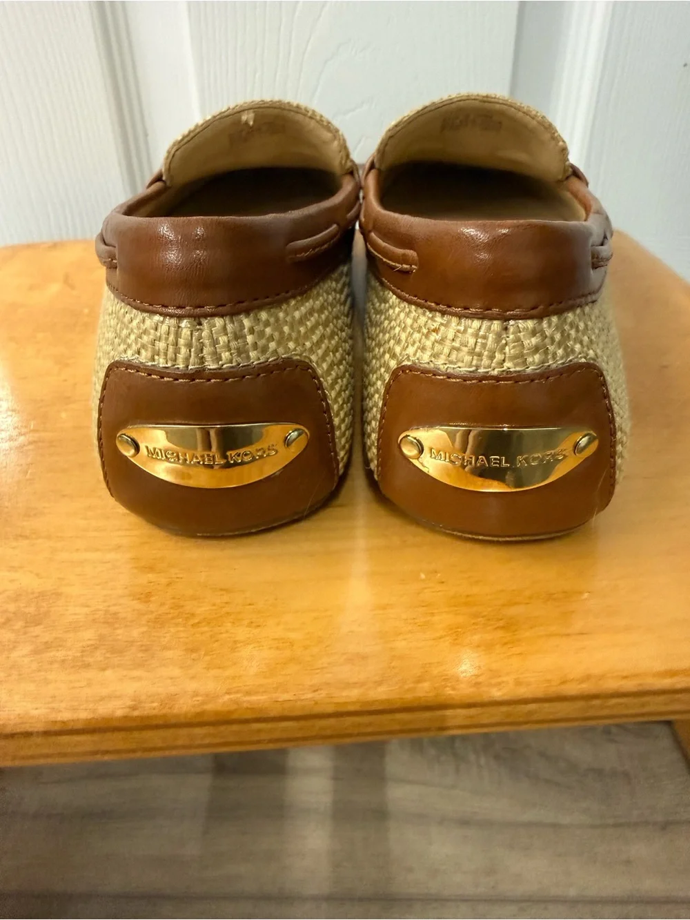 Michael Kors Tan Raffia and Brown Leather with Gold-Tip Bow